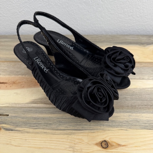 J.Renee Black Slingback Satin Slip On Kitten Heel Dress Shoe Size 7 - Picture 2 of 14